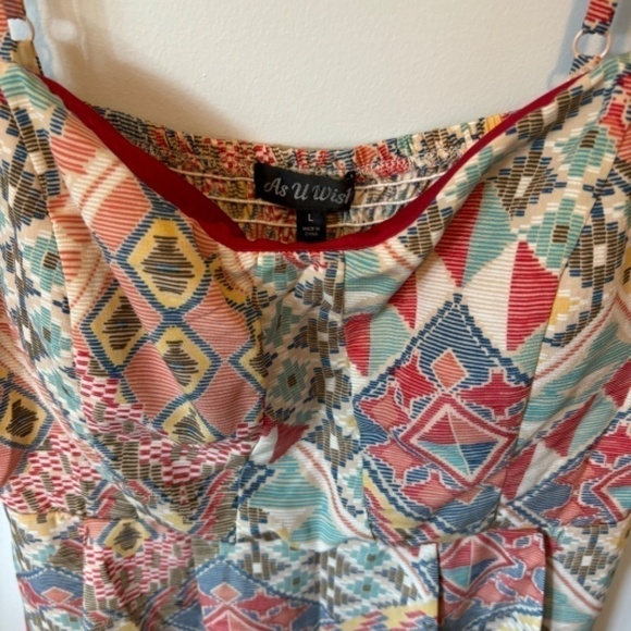 As U Wish, Women's Pink and Red Tribal Print, Fit & Flare Dress, SZ L - Picture 8 of 8